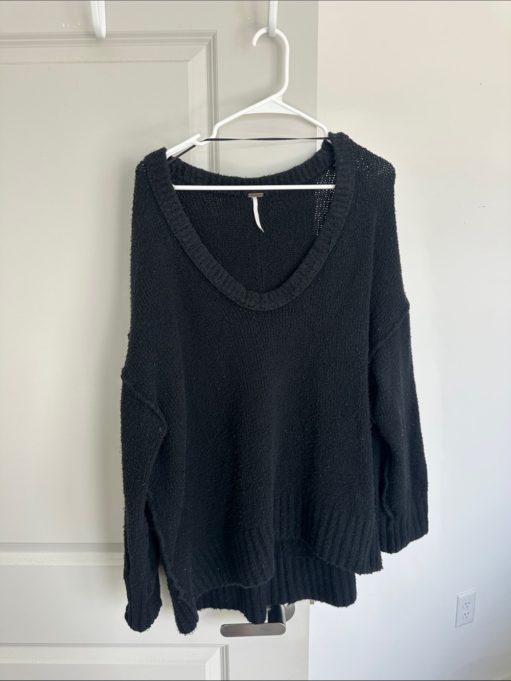 Free People Black V-Neck Relaxed Knit Sweater